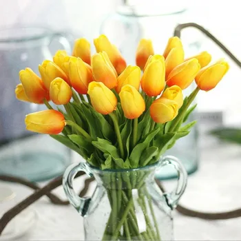 10vnt Netikrą Tulpių Dirbtinių Gėlių Puokštė PU Namų Apdailos, Aukštos Kokybės Rankų darbo White Tulip Gėlių, Vestuvių Sodo Dekoro
