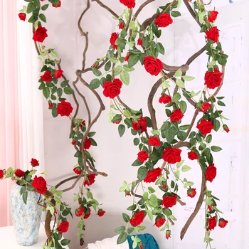 175cm Dirbtinės Rožės Flanelė Gėlės Aukštos Kokybės Sienų Kabo Vynuogių Šilko Augalų Rotango Girliandą Vestuvių Namų Šaliai Sodo Dekoro
