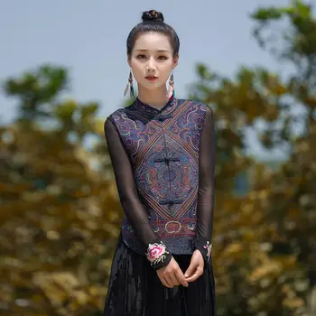 2022 gėlių siuvinėjimas stovėti apykaklės liemenė moterims kinijos retro rytų tradicinės etninės gilet viršūnes atsitiktinis striukė be rankovių