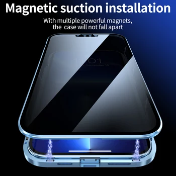 2022 Naują Privatumo Metalo Magnetinių Grūdintas Stiklas Telefono dėklas Skirtas iPhone 12 11 Pro XR XS MAX X Magnetas Antispy Apsauginis Dangtelis