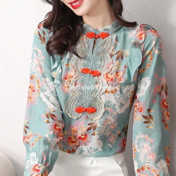 2022 ponios šilko cheongsam elegantiška palaidinė qiapo marškinėliai visas rankovės kinijos qipao viršūnes kinijos vintage drabužių cheongsam palaidinė