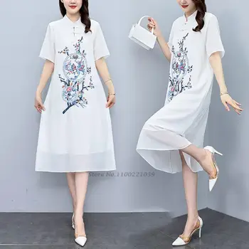 2022 rytų suknelė tradicinės kinų derliaus qipao elegantiškas cheongsam nacionalinės gėlių siuvinėjimas suknelė vestidos rytų qipao