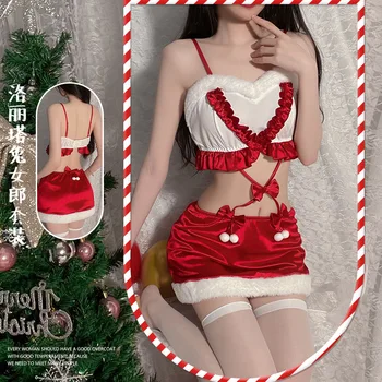 2023 Moterų Kalėdų Xmas Sexy Lady Santa Claus Cosplay Kostiumų Egzotinių Apatinis Trikotažas Žiemos Raudona Suknelė Kambarinės Uniforma