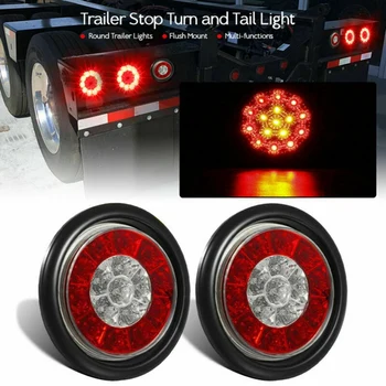 2X Turas 4Inch Raudona/Gintarinė LED Sunkvežimių Priekabos galinius Žibintus Galiniai Stop Stabdžiai Posūkio Signalo Žibintai