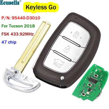3 Mygtuką FSK 433.92 MHz Keyless-Go Nuotolinio Rakto Pakabuku su 47 Mikroschemą Hyundai Tucson 2018 PN: 95440-D3010 HY22 Pūko Peilis
