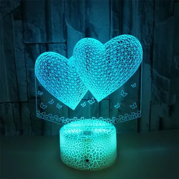 3D spalvotu Led Nakties Šviesos Dviguba Meilė Širdies Akrilo Romantiškas Stalo Lempos Touch 