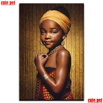 5d Apvalus Deimantas Tapybos Afrikos vaikų meno Visiškai Gręžimo Aikštėje Mozaikos Kryželiu Dekoro Rankų darbo 
