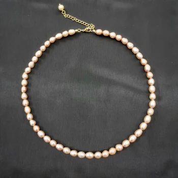 6mm Rausvos spalvos, Ovalo formos Gėlavandenių Perlų Vėrinį 14K Aukso Užpildytas Reguliuojamas Grandinės Perlai Zawalcowany Boho Romantiška Choker Collier Perles Femme