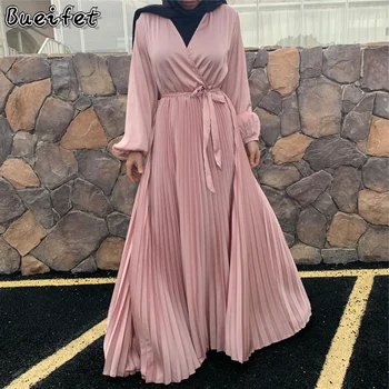 Abaja Suknelė Musulmonų Mados Moterų Vientisos Spalvos Ilgomis Rankovėmis Islamo Drabužių Dubajus Turkija Suknelė, Hijab Vestidos Kaftan Skraiste