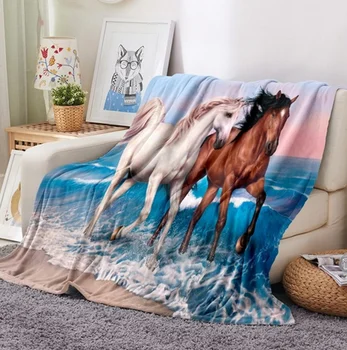 Arklių 3D Atspausdintas Stačiakampis Antklodė Sherpa Vilnos Antklodė Nešiojami Antklodė Unikali Mesti Antklodę už Sofa-Lova