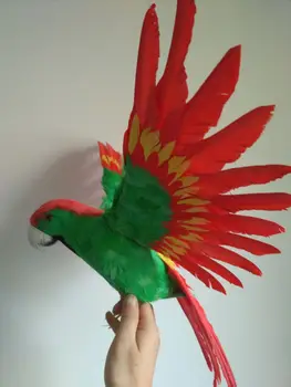 didelis 45x60cm skleisti sparnus papūga red&green plunksnos papūga paukštis modelis rankdarbių namų, sodo puošmena dovana p0239