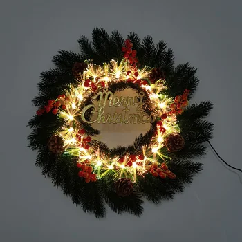 Didelis Dydis LED Šviesos iki Kalėdų Vainiką ant Durų Kabo Girliandą Pušies Kankorėžių, Uogų Kalėdinė Girlianda Naujųjų Metų Namų Dekoro