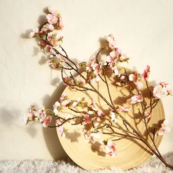 Dirbtinė Vyšnių Pavasario Slyvų Persikų Žiedų Šaka Šilko Gėlių Namuose Vestuvių Dekoratyvinės Gėlės Plastiko Persikų Puokštė 97CM