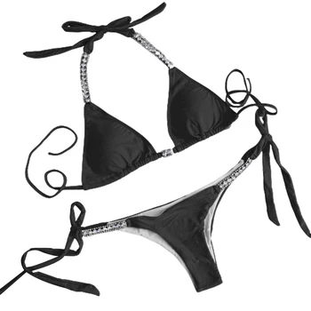 Dviejų dalių Moterų maudymosi kostiumėlį vientisos Spalvos Seksualus Kaklaraištis Bikini Thong Vasaros maudymosi Kostiumėliai, Spa Drabužių Plaukimo Baseinas Paplūdimys ASD88