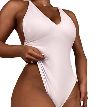 FS 2022 Baltos spalvos Dizainas maudymosi Kostiumėliai maudymosi kostiumėlį Monokini Moterys Mažai Kaklo Kirto Kelių String vientisas Bikini Paplūdimio Aukštos Juosmens