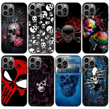 Grim Reaper Kaukolės Skeletas Telefono dėklas skirtas iPhone 14 13 12 11 Pro X Xs Max XR 7 8 Plus atsparus smūgiams Eskizas Minkštas Silicon Cover