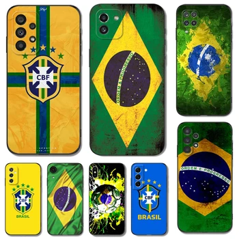 Juoda tpu Case For Samsung galaxy M53 M13 M62 A12 A22 A22S A32 A42 A52 A52S A72 4g 5g A20S Brazilija Brazilijos vėliava