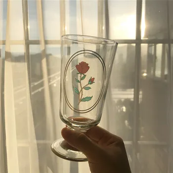 Korėjos Prabangus Retro Rožinė Phnom Penh Derliaus Stiklo Gėlių Kavos Puodelio Vyno Stiklinės Pieno, Sulčių, Pusryčiai Taurės Kulka Akinius Nustatyti Kulka