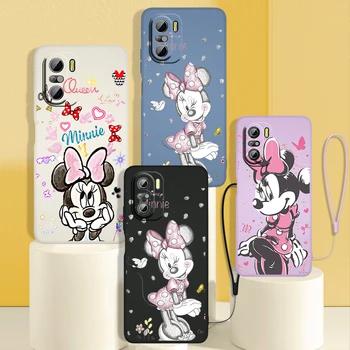 Mielas Disney Minnie Mouse Telefoną Atveju Redmi K50 K40 Žaidimų K30 K30S 10 10C 10X 9A 9 9T 9C 9AT 8 8A 5G Skysčio Virvę Dangtis