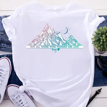 Moterų Vasaros Mados Moterų Animacinių filmų Drabužius Tshirts Trumpas Rankovės Grafinis T-Shirt Tees Ponios Kalnų 90s Puikus Kelionės Topai