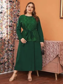 Musulmonų Mados Moterų Suknelė Abaja Naujas Nėrinių Netikrą Dviejų Stiliaus Suknelė Vestidos Islamą, Turkijos, Maroko Lady Kaftan Musulman Juostinės Suknelės