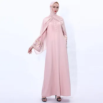 Musulmonų Naujas Mados Moterų Caftan Kietas Siuvinėjimo Sudegintasis Rankovėmis Chalatas, Abaja Islamas Femme Retro Slim-Line Kuklios Suknelės Suknelė