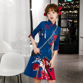 Naujas Guochao Kinų Stiliaus Pagerėjo Cheongsam Sijonas Mergaitėms Kasdien Asmeninį Vasaros Cheongsam Trumpą Suknelę Plonas Moteris