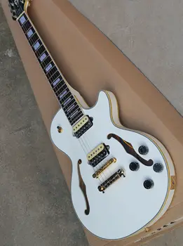 nemokamas pristatymas Karšto Pardavimo Gamyklos Tiesioginį užsakymą pastato aukso privalomas tuščiavidurio kūno baltos spalvos elektrinė gitara
