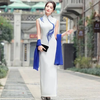 Orientale Vakarinę Suknelę Eleganti Kinijos Skraiste Senovinių Tradicinių Qipao Moterų Geros Kokybės China Siuvinėjimo Plonas Ilgas Cheongsam