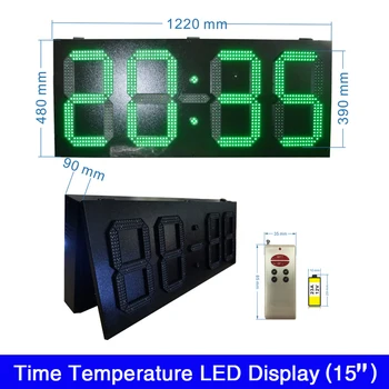 Pagal užsakymą pagaminti 15 colių Lauko Viena Spalva Žalia /Bule /Geltona /Raudona /Balta spalvų Laiko, Temperatūros Ekranas LED Laikrodis