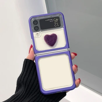 Plaukuota purpurinė meilės tinka Samsung Galaxy Zflip3 telefono dėklas sm-f7110 zflip4 skaidri viskas įskaičiuota minkštas atveju