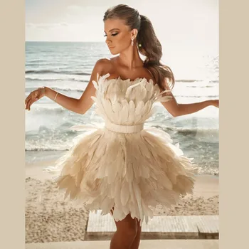 Puošni Balta Plunksna Šalis Suknelės Rankų Darbo Mergaičių Birthday Party Dress Trumpas Prom Chalatai Saldus 16 Suknelės Homecoming Suknelė