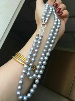 Rankomis rišti 2strands 8-9mm pilkos spalvos gėlavandenių perlų vėrinį megztinis grandinės ilgas 45-50cm bižuterijos