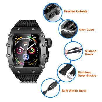 Slicone Diržu, Apple Watch 8 7 Band 45mm Metalo, Nerūdijančio Plieno Apsauginį kiautą vientisas Dirželis iWatch 6 5 4 SE 44mm Grupė