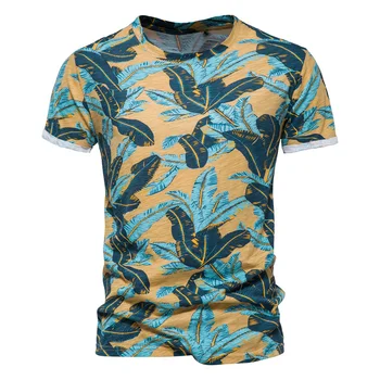 Trumpomis Rankovėmis vyriški T-shirt Spausdinti 2022 Nauja Grynos Medvilnės Vyrų Mados Havajų stiliaus Atsitiktinis Gėlių Marškinėlius