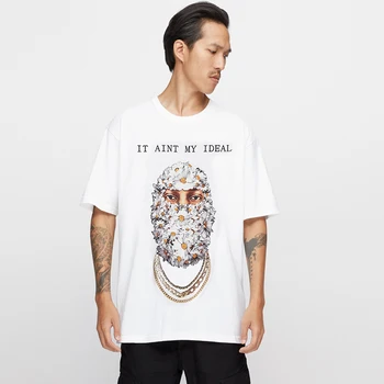 Vyrai 2022 Hip-Hop Streetwear Marškinėliai Black White Tee Atsitiktinis Chrizantemų Užmaskuotas Atspausdintas T-Shirt Harajuku Vasaros Vatos Pagaliukai