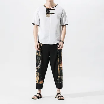 Vyrai Harajuku Japonijos Streetwear Mados Hip-Hop Haremo Kelnės Retro Tango Kostiumas Kinų Stiliaus Atsitiktinis Kelnės Kung Fu Uniformų Komplektai