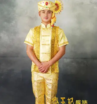 Vyras Tradicinių Tailando Medžiaga Trumpas rankovės Etape Dai Marškinėliai Tailando Kostiumas Naudingumo Aukso Klasikinis Kostiumas