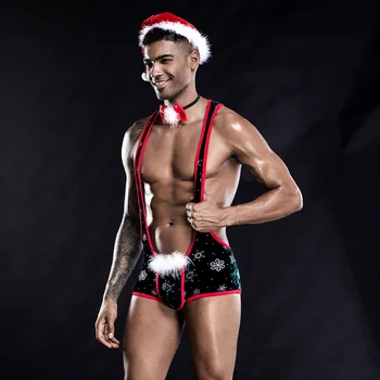 Vyrų Kalėdų Raumenų Spausdinti Cosplay Kostiumas Seksualus Jumpsuit Bodysuit Suaugusiųjų Karnavalas Šalies Drabužių Monos Mujer Kalėdų Skrybėlę Peteliškę