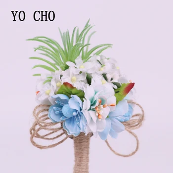 YO CHO Elegantiškas Ir Kilnus Šviesiai Mėlyna Balta Orchidėja Dirbtinis Corsage Apyrankę Šilko Gėlių Bridesmaid Bestman Gėlės Vestuvių Prom