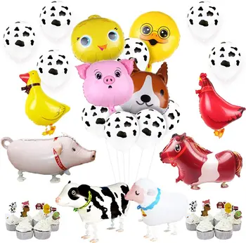 Ūkinių Gyvūnų Gimtadienio Dekoracijas Pėsčiomis Gyvūnų Balionai, Tortas Toppers Karvė Balionus Berniukas, Mergaitė, Baby Shower Šalies Prekių