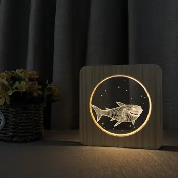 Žuvų LED Nakties Šviesos 3D Lempa, Minkštas Šiltas Baltos Spalvos Medžio, Akrilo Stalo Lempa Berniukams, Dovanos su USB Power